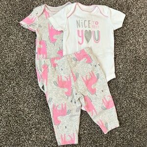 💟 BOGO! Carter's 3 Mo Pink Unicorns Bodysuits & Pants 3 Pieces